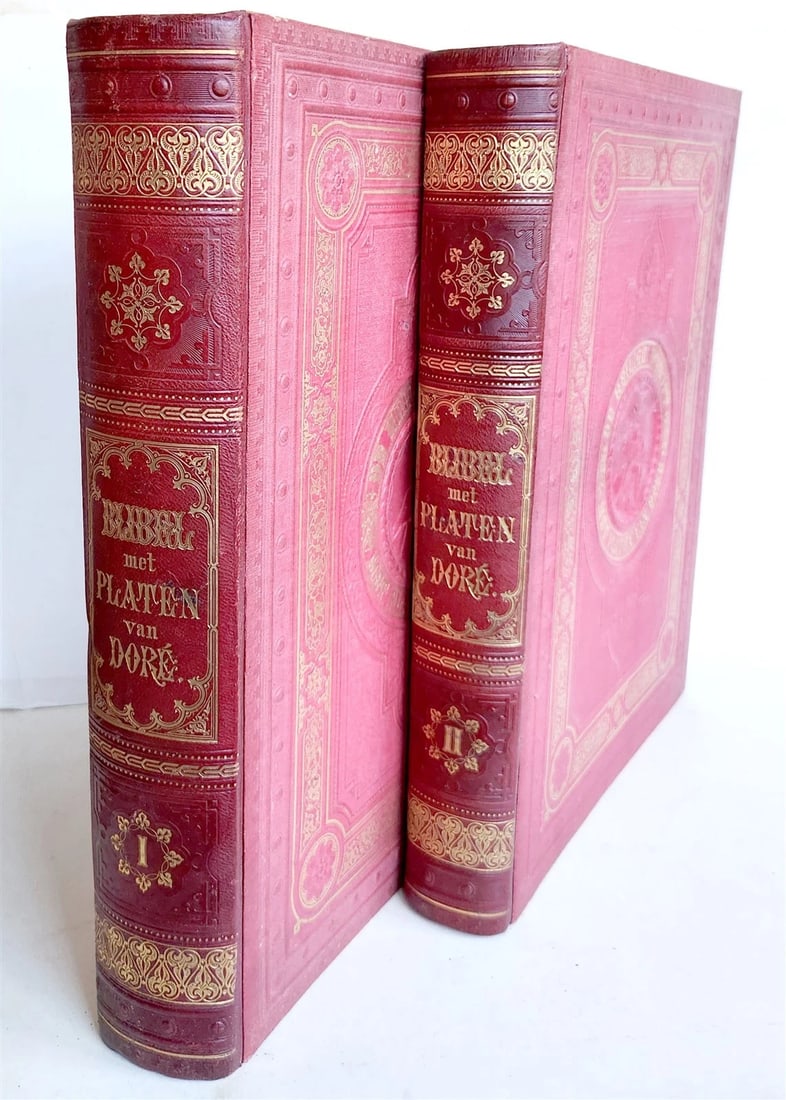 1870 BIBLE GUSTAVE DORE LLUSTRATED 2 VOLUMES MASSIVE FOLIO antique 200 plates - 2