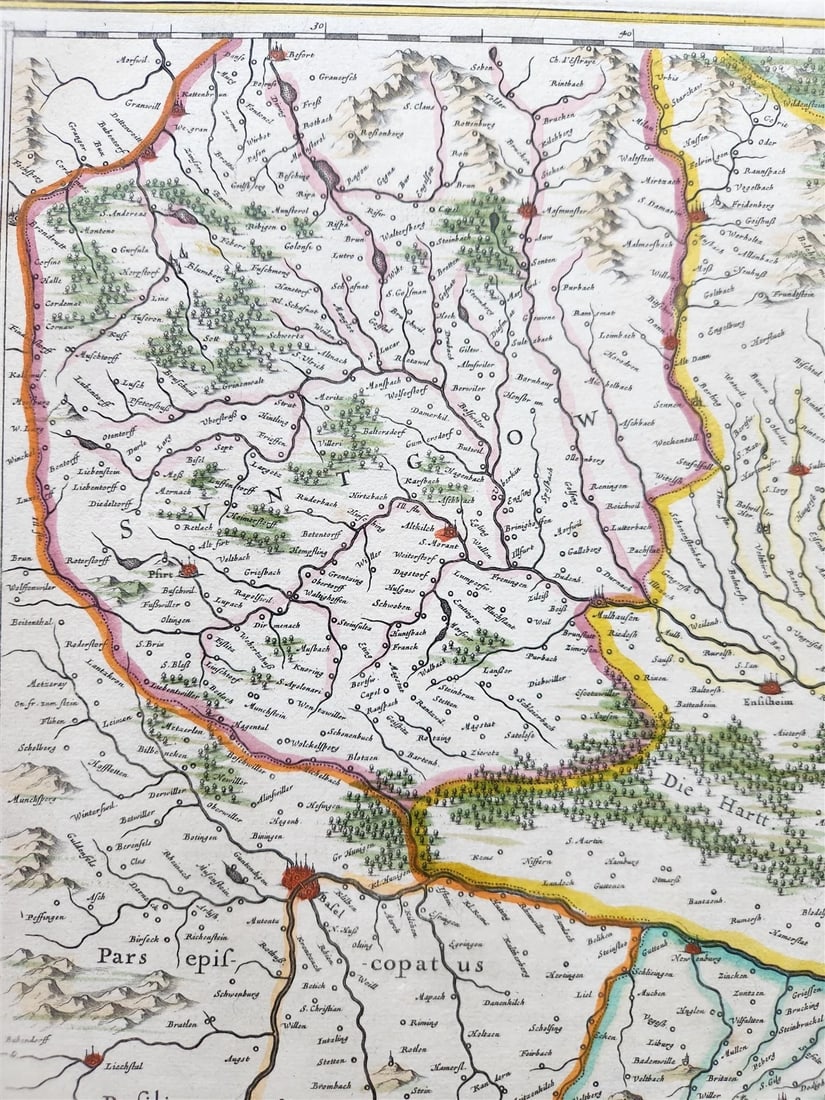 1635 ALSACE FRANCE antique MAP Alsatia Landgraviatus by MERCATOR - 7
