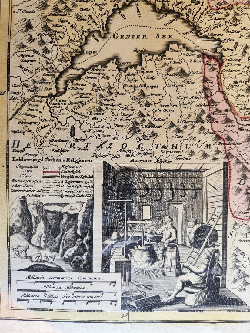 1732 SWITZERLAND antique MAP HELVETIORUM Reipublicae Cantones Tredicum by HOMANN - 4
