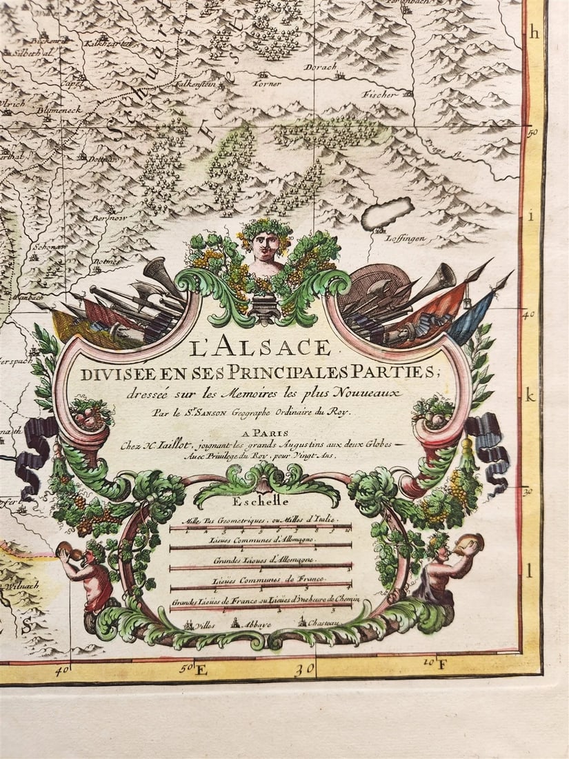 1692 ALSACE FRANCE antique MAP large size 25 by 35.5 inches 17th CENTURY - 2
