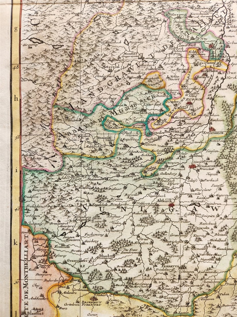 1692 ALSACE FRANCE antique MAP large size 25 by 35.5 inches 17th CENTURY - 3