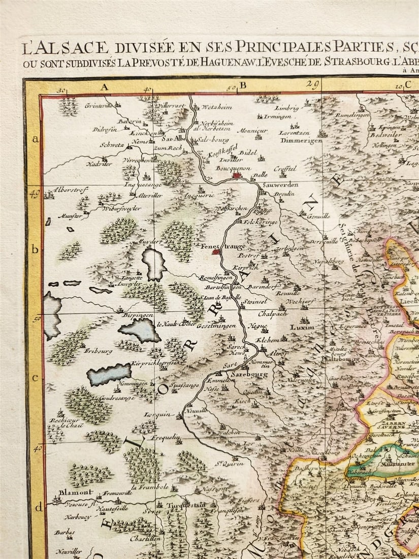 1692 ALSACE FRANCE antique MAP large size 25 by 35.5 inches 17th CENTURY - 4
