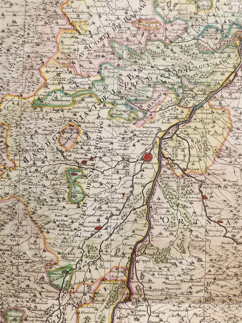 1692 ALSACE FRANCE antique MAP large size 25 by 35.5 inches 17th CENTURY - 6