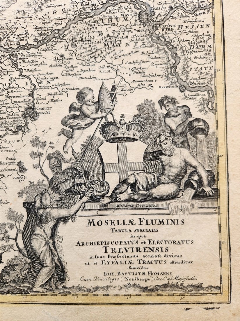 1720 MAP of GERMANY MOSELLE RIVER by J.B.HOMANN antique AUTHENTIC hand colored - 2