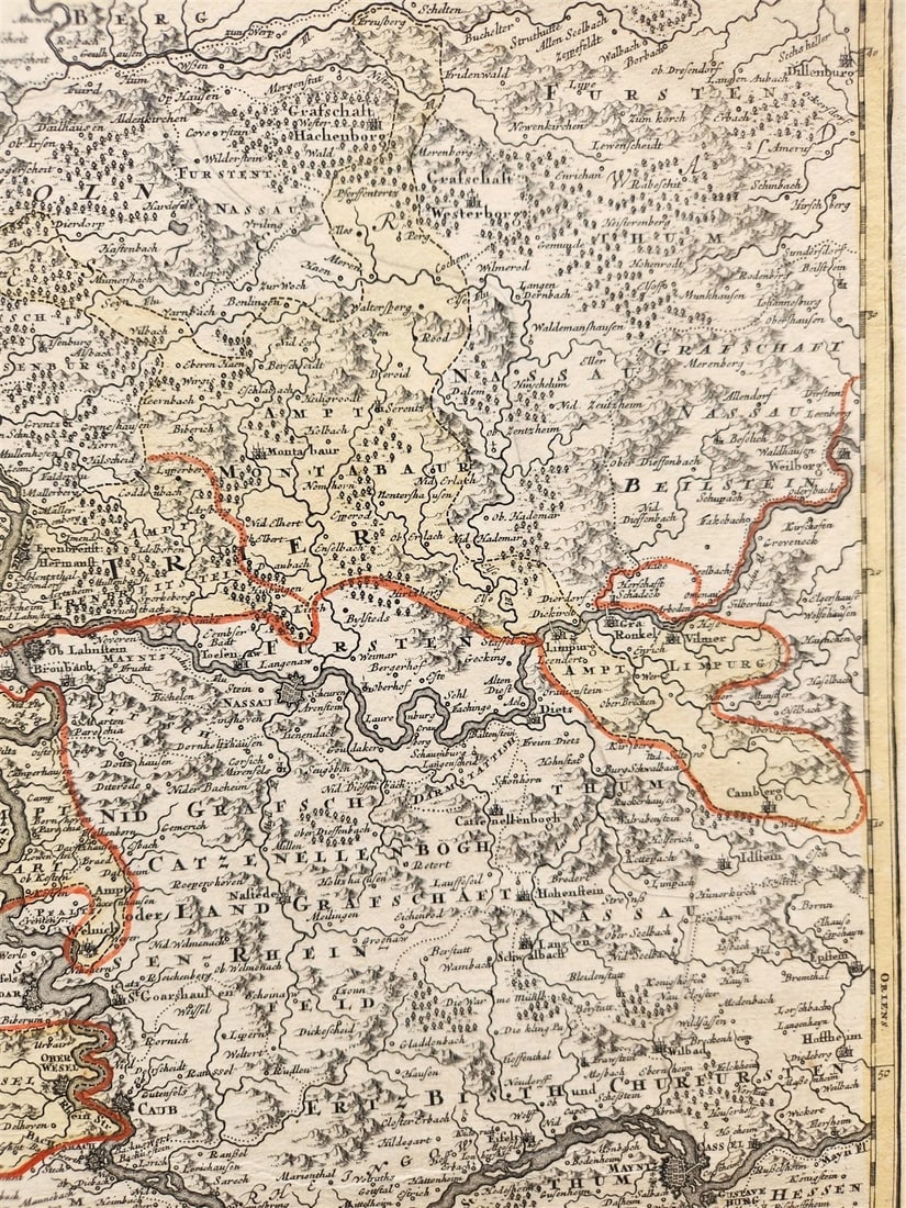 1720 MAP of GERMANY MOSELLE RIVER by J.B.HOMANN antique AUTHENTIC hand colored - 3
