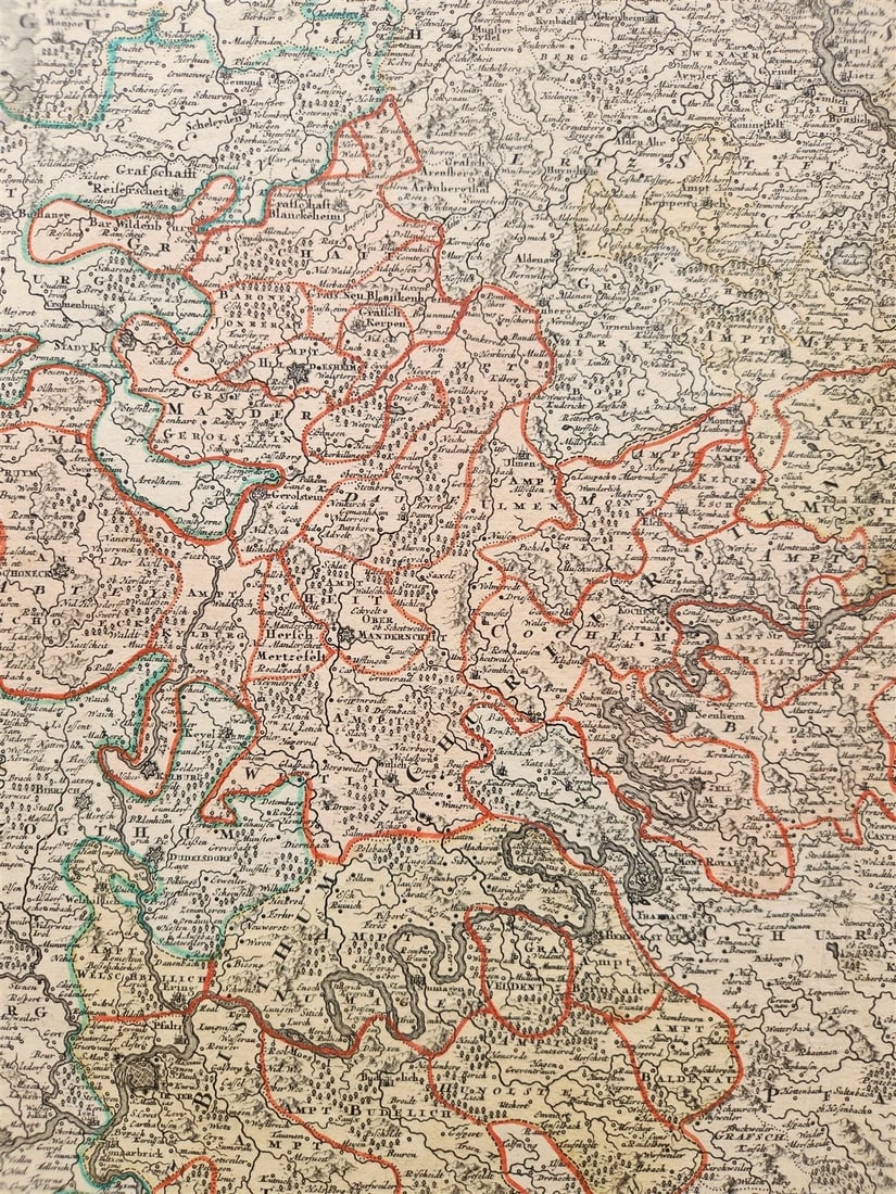 1720 MAP of GERMANY MOSELLE RIVER by J.B.HOMANN antique AUTHENTIC hand colored - 4