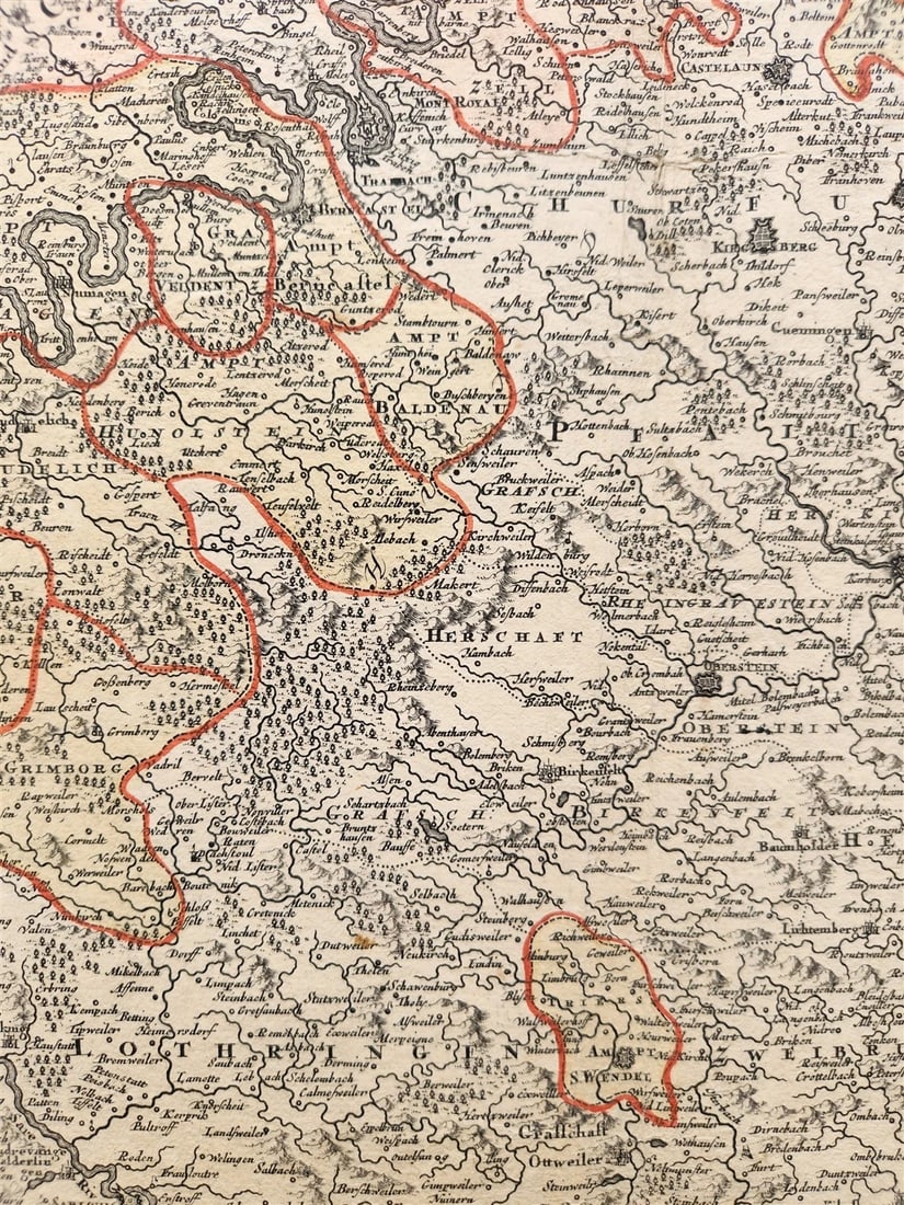 1720 MAP of GERMANY MOSELLE RIVER by J.B.HOMANN antique AUTHENTIC hand colored - 5