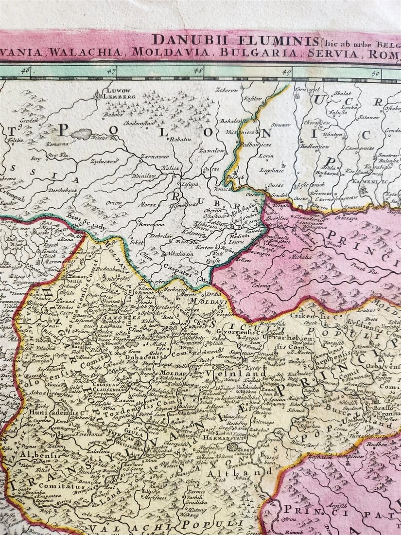 1730 MAP of DANUBE RIVER antique Transylvania Ukraine Moldavia Bulgaria Serbia - 2