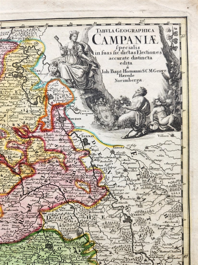 1756 CHAMPAGNE FRANCE antique MAP by Homann Tabula Geographica CAMPANIAE - 2