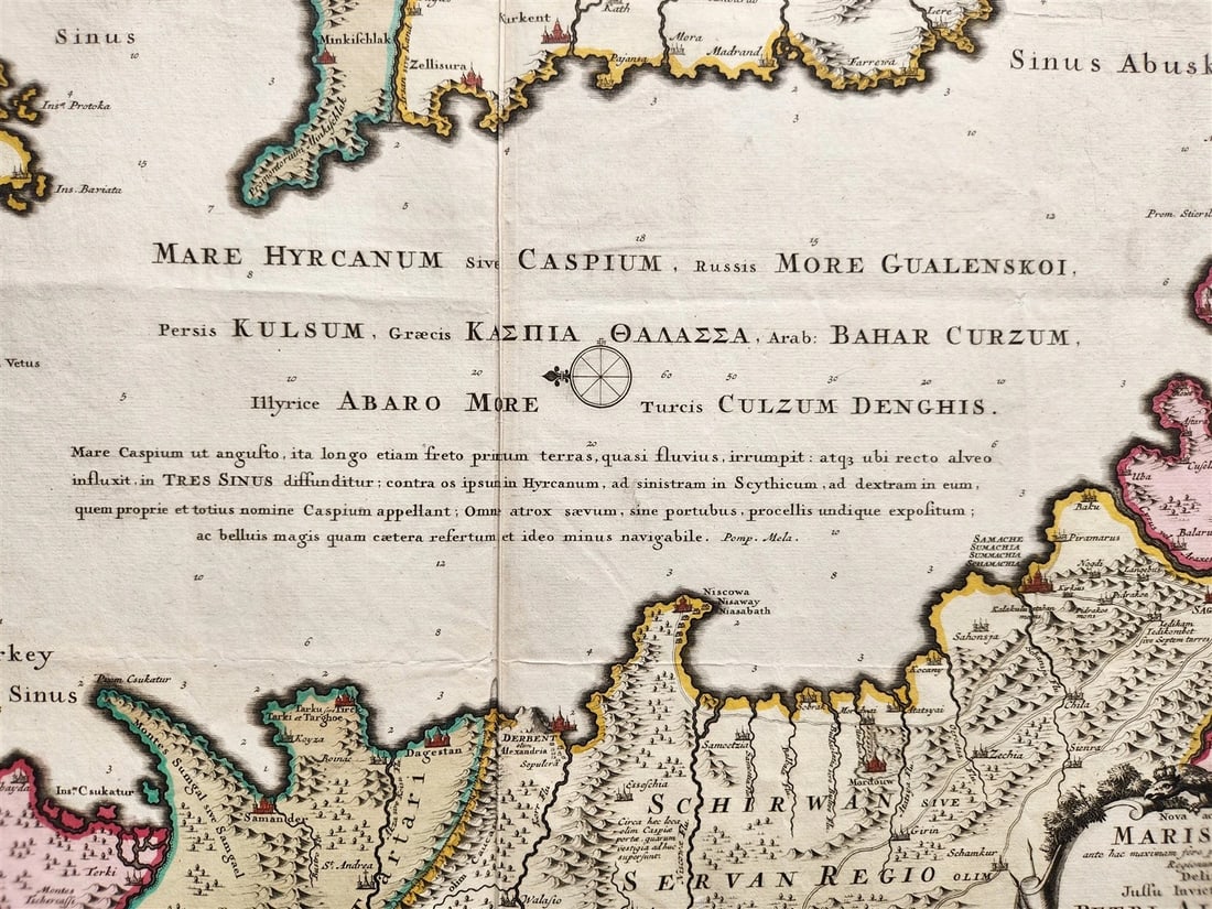 1720 CASPIAN SEA AREA antique MAP Russia RARE - 5