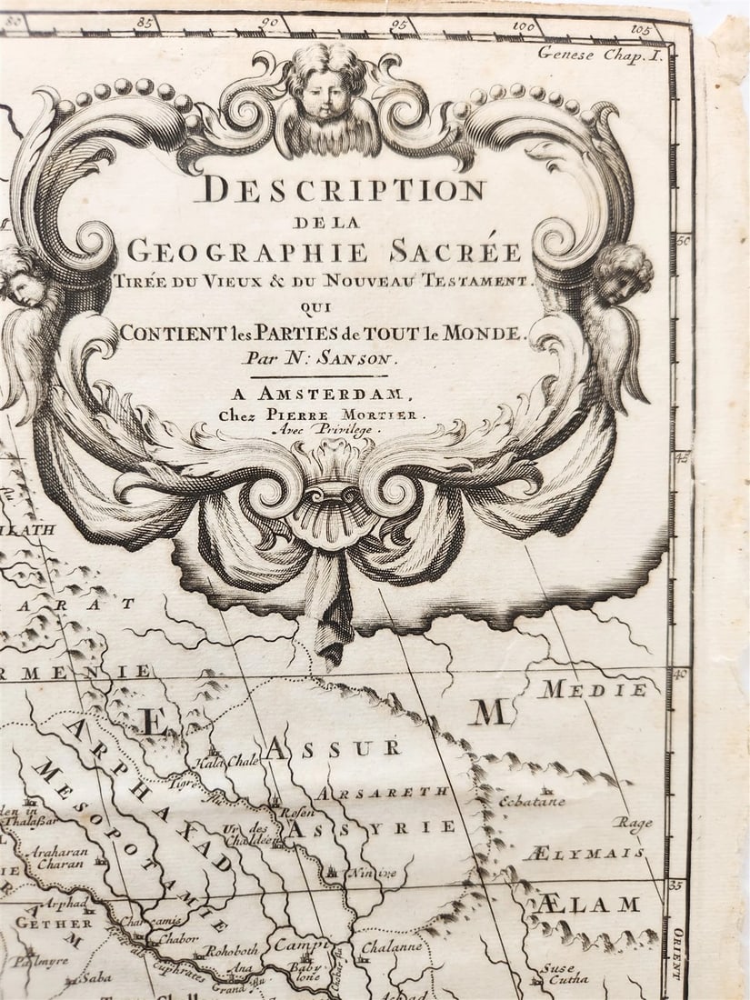 1707 DESCRIPTION DE LA GEOGRAPHIE SACREE antique BIBLICAL MAP - 2