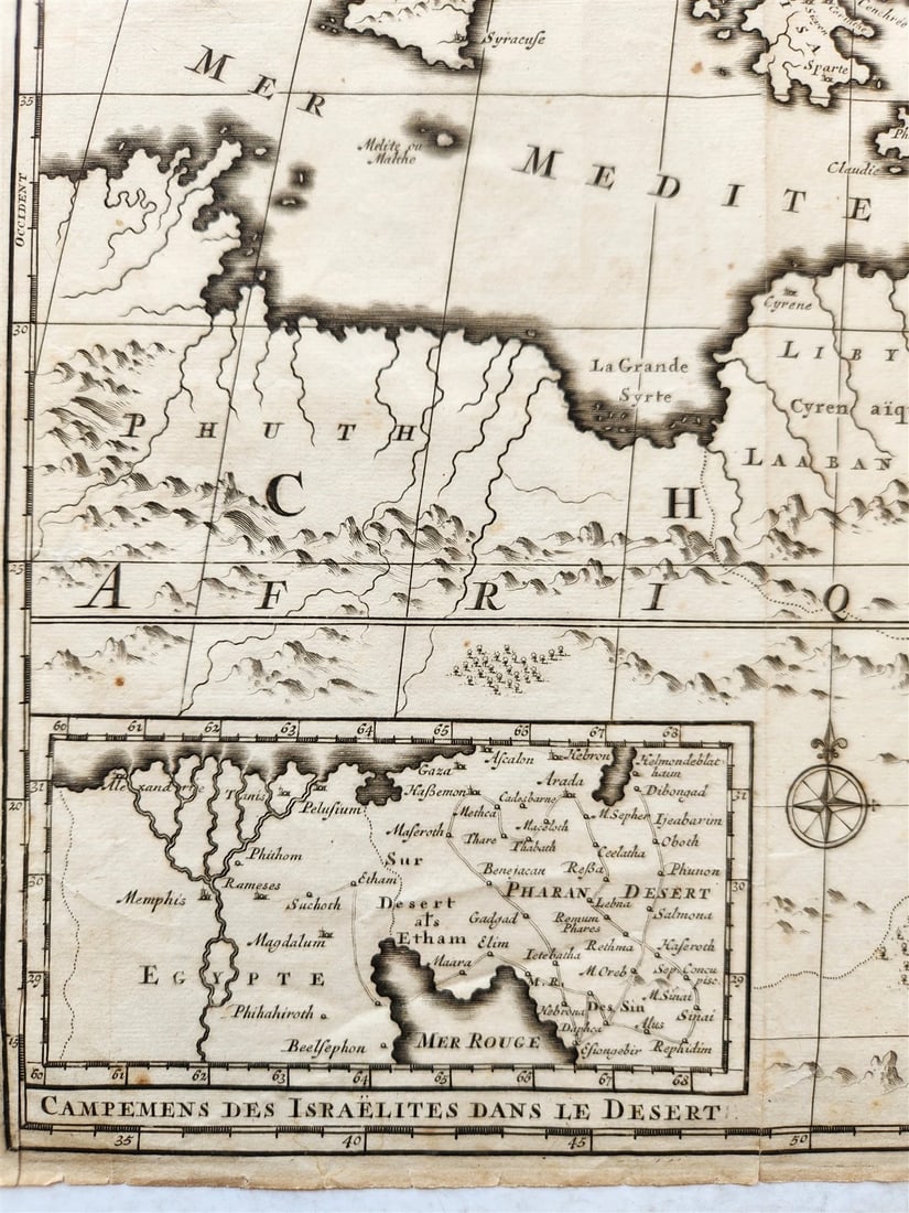 1707 DESCRIPTION DE LA GEOGRAPHIE SACREE antique BIBLICAL MAP - 3