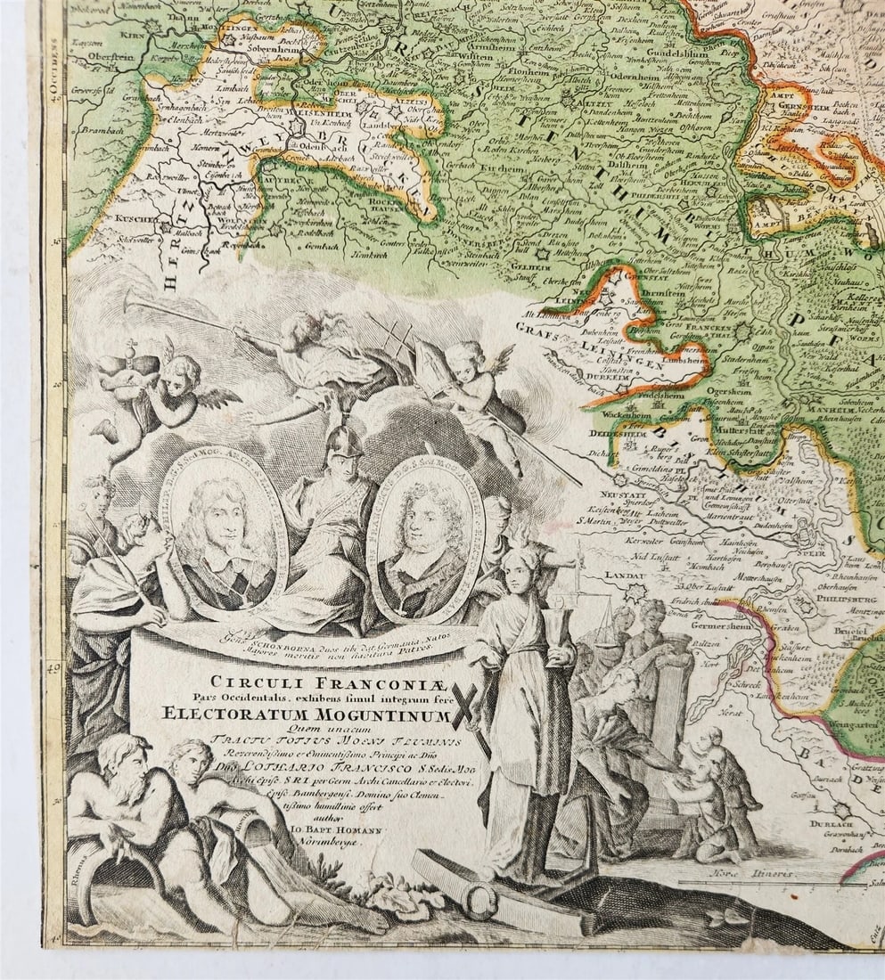 1730s FRANCONIA GERMANY antique MAP Mainz by JOHANN HOMANN - 2