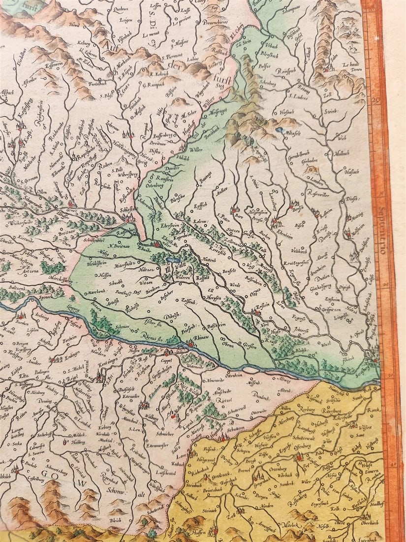 1623 ALSACE FRANCE antique MAP Gerhard Mercator - Hendricus Hondius - 4