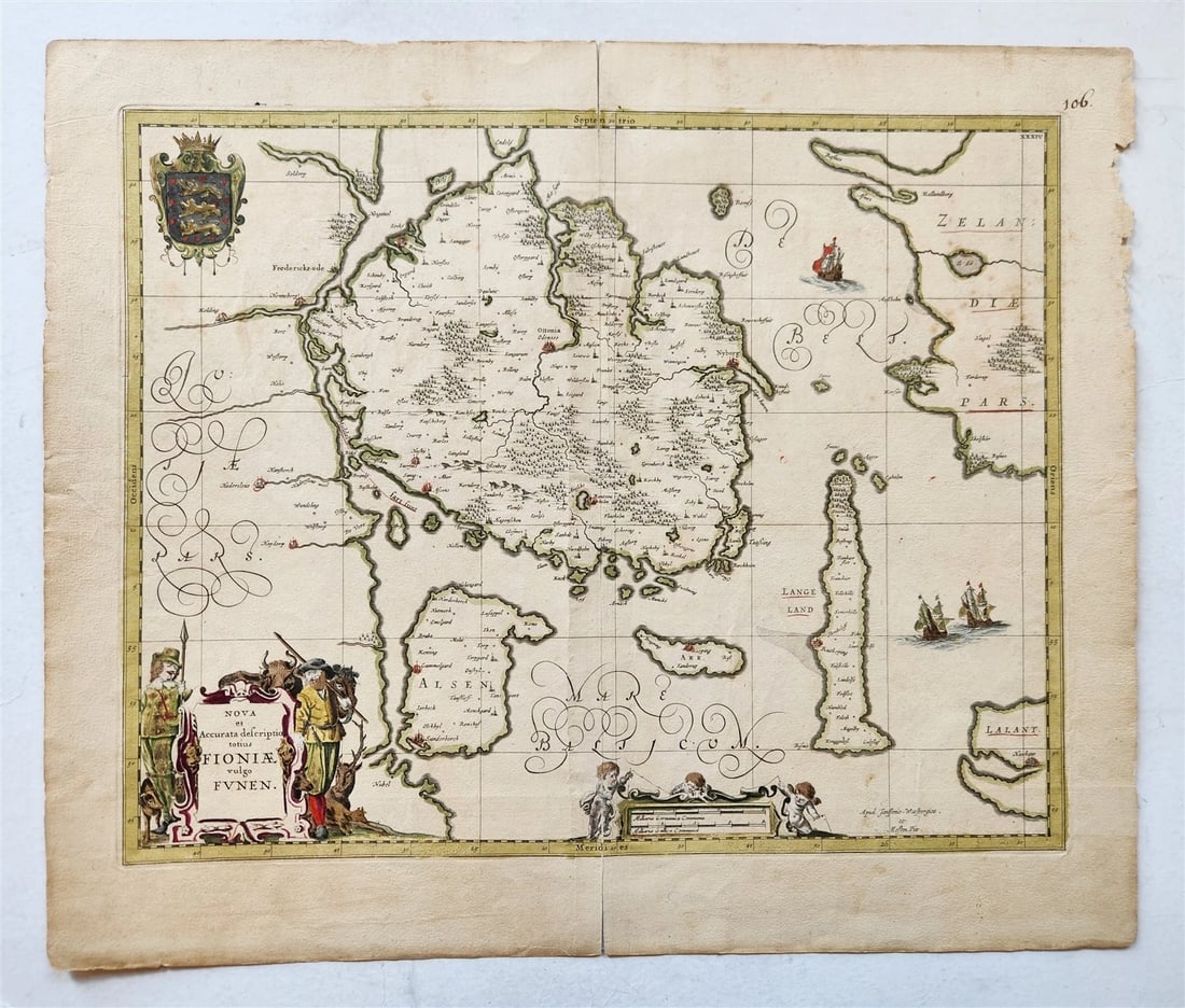 1680 DENMARK ISLAND of FUNEN antique MAP by Mose Pitt (1 of 8)