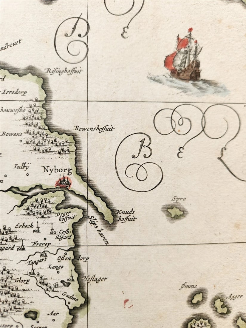 1680 DENMARK ISLAND of FUNEN antique MAP by Mose Pitt - 6