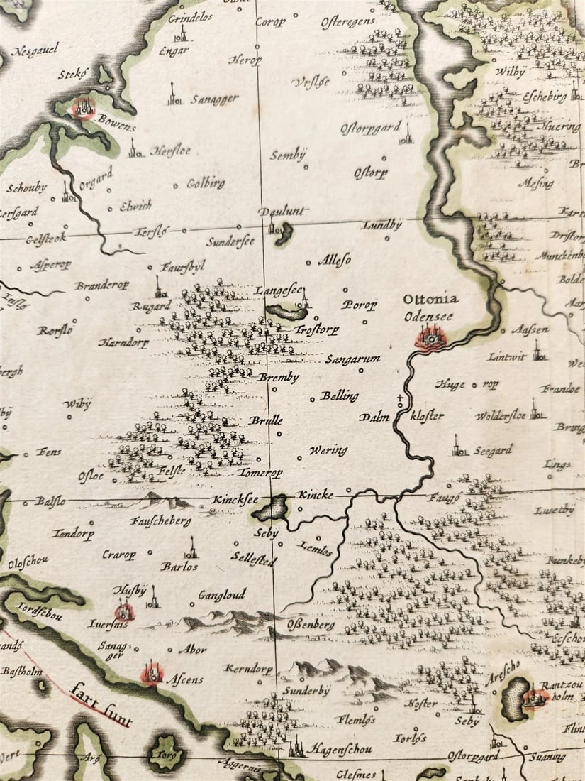 1680 DENMARK ISLAND of FUNEN antique MAP by Mose Pitt - 7