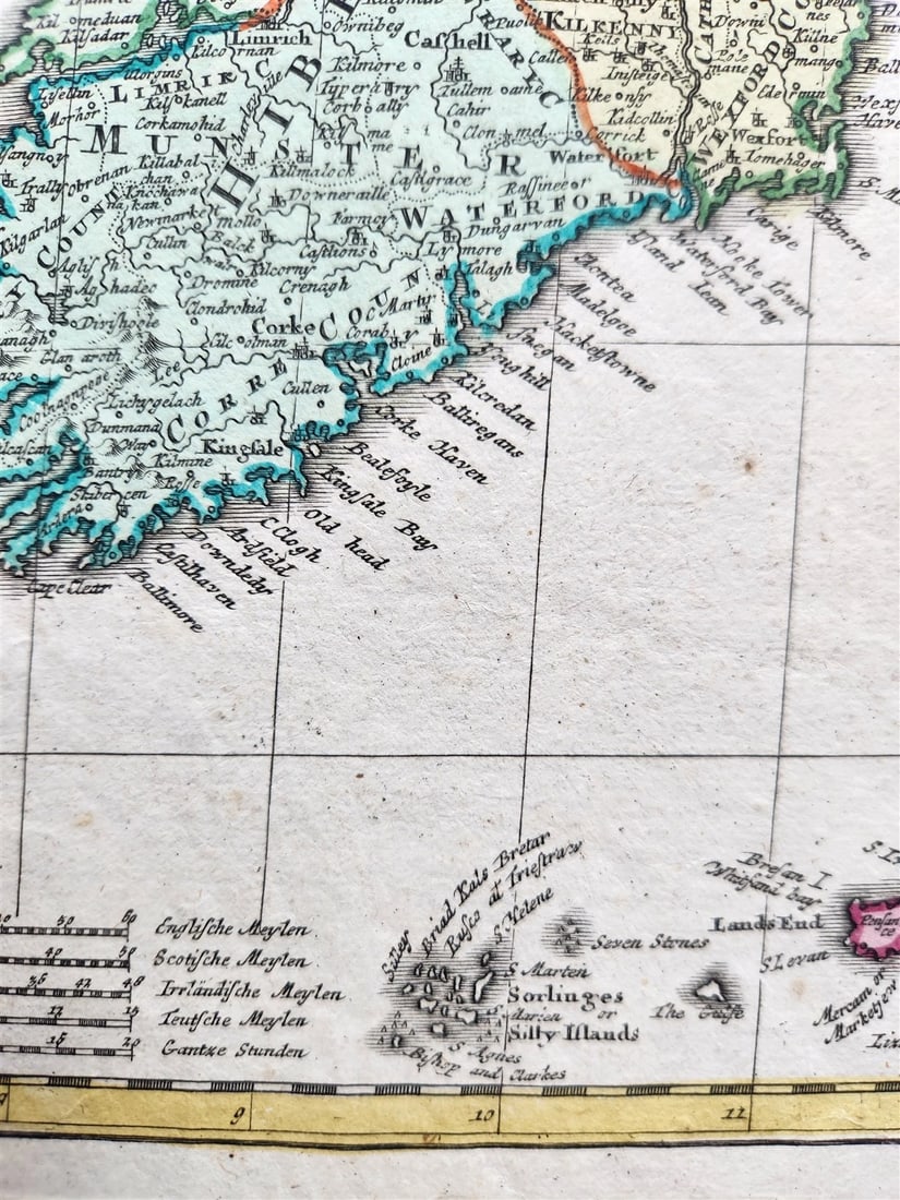 1711 GREAT BRITAIN antique MAP w/ SCOTLAND & IRELAND by JOHANN HOMANN AUTHENTIC - 5