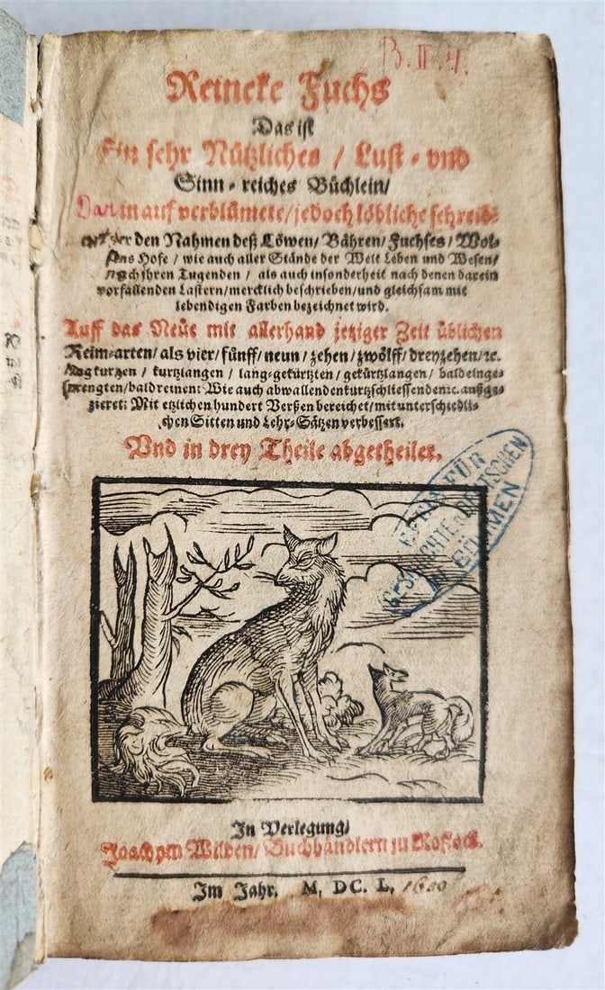 1650 REYNARD THE FOX in GERMAN antique ILLUSTRATED w/ 41 WOODCUTS (1 of 20)
