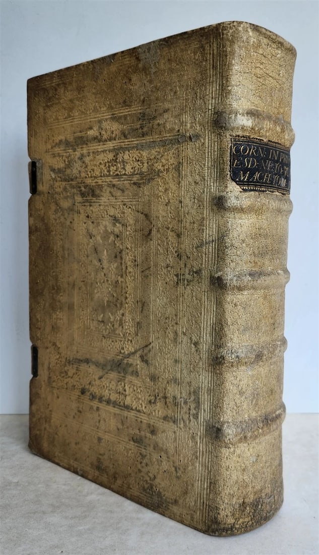1716 COMMENTARIA in PROVERBIA SALOMONIS PIGSKIN BOUND FOLIO w/ CLASPS antique (1 of 11)