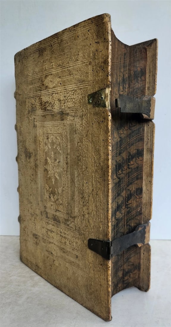 1716 COMMENTARIA in PROVERBIA SALOMONIS PIGSKIN BOUND FOLIO w/ CLASPS antique - 4