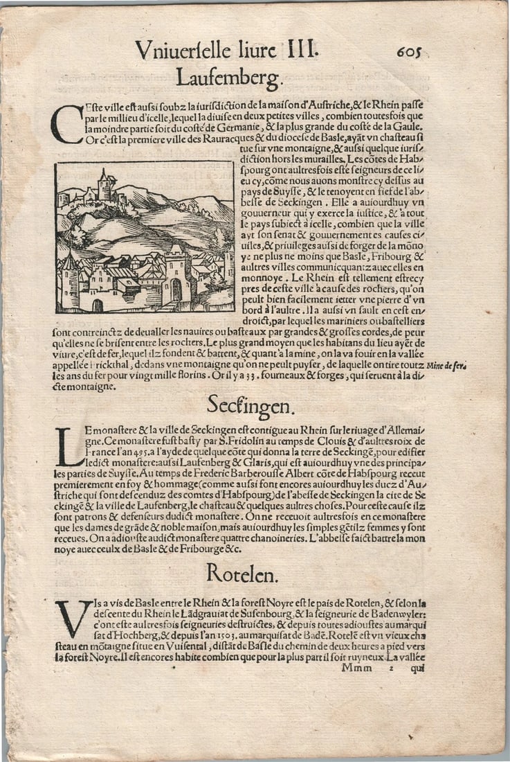 1575 LUXEMBOURG from BELLEFOREST EDITION of MUNSTER COSMOGRAPHY - 2