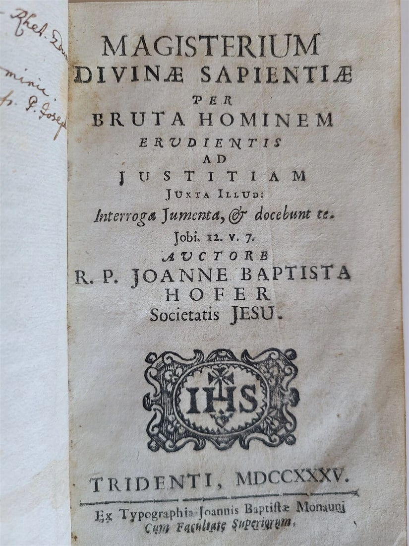 1735 MAGISTERIUM DIVINAE SAPIENTIAE by JOANNE BAPTISTA HOFFER antique - 2