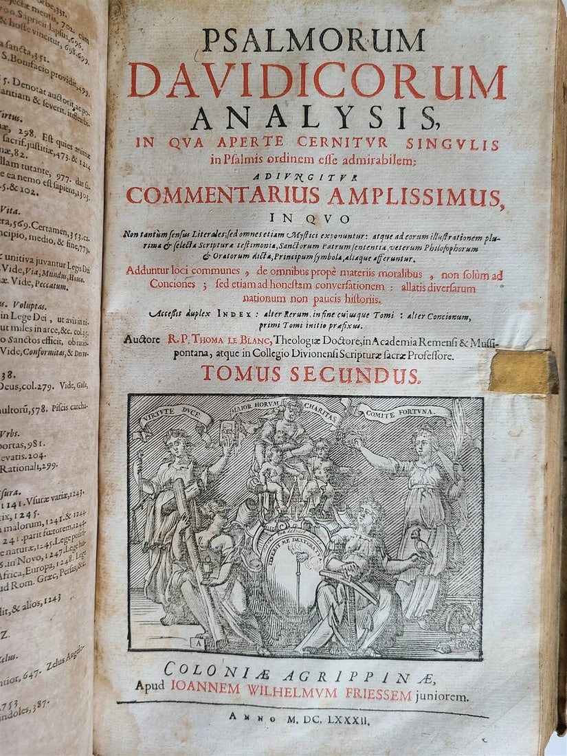 1682 Psalmorum Davidicorum 2 FOLIO VELLUM BOUND VOLUMES antique LATIN BIBLE - 11
