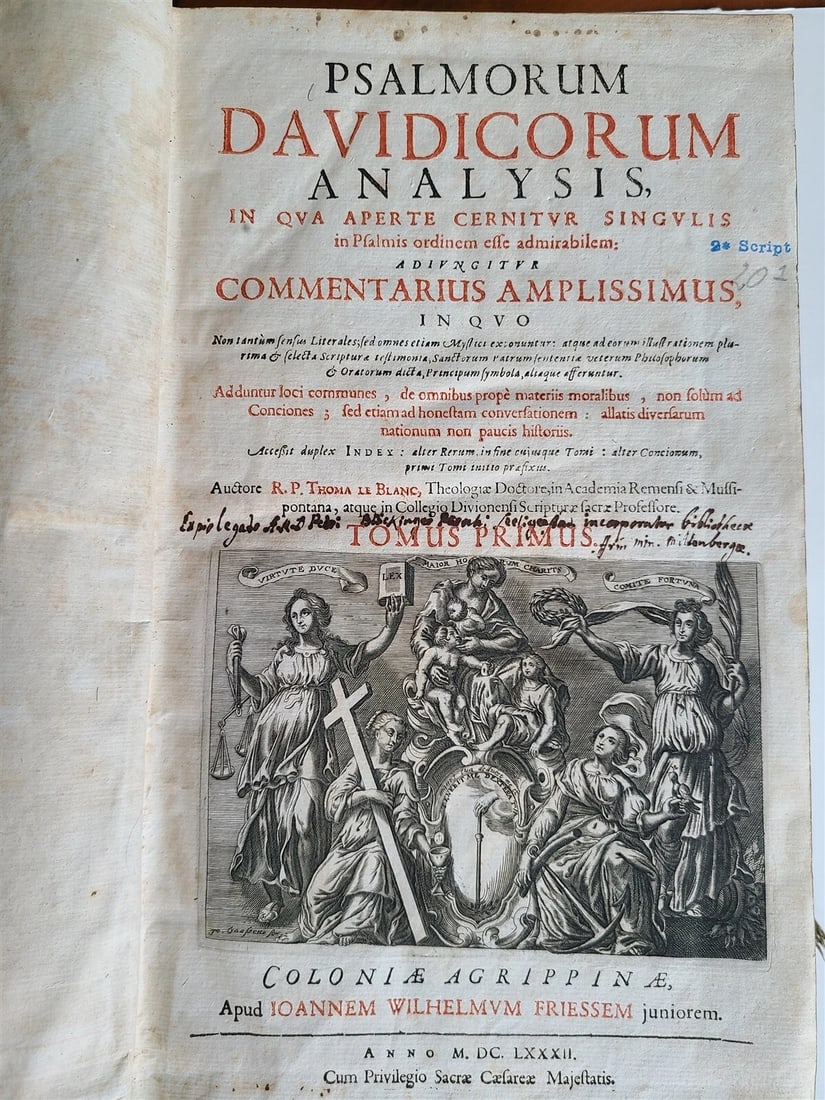 1682 Psalmorum Davidicorum 2 FOLIO VELLUM BOUND VOLUMES antique LATIN BIBLE - 3