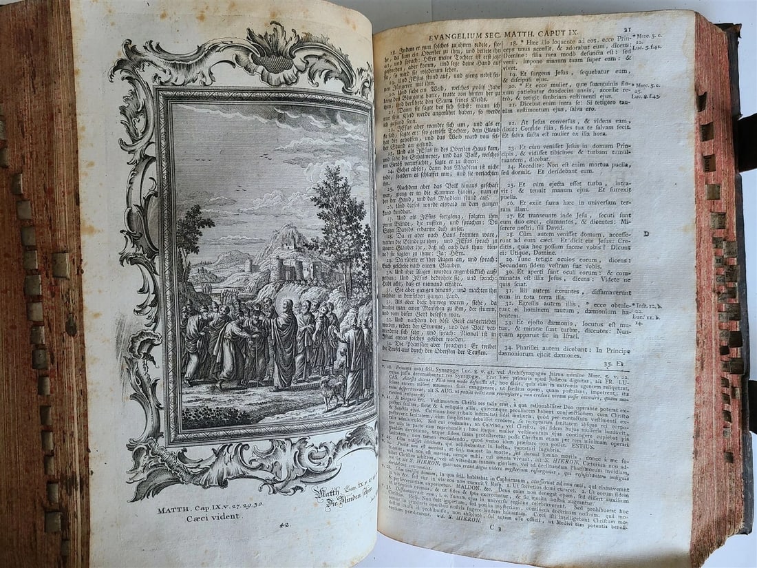 1770 BIBLE in LATIN - GERMAN ILLUSTRATED MASSIVE FOLIOS 2 volumes antique - 18