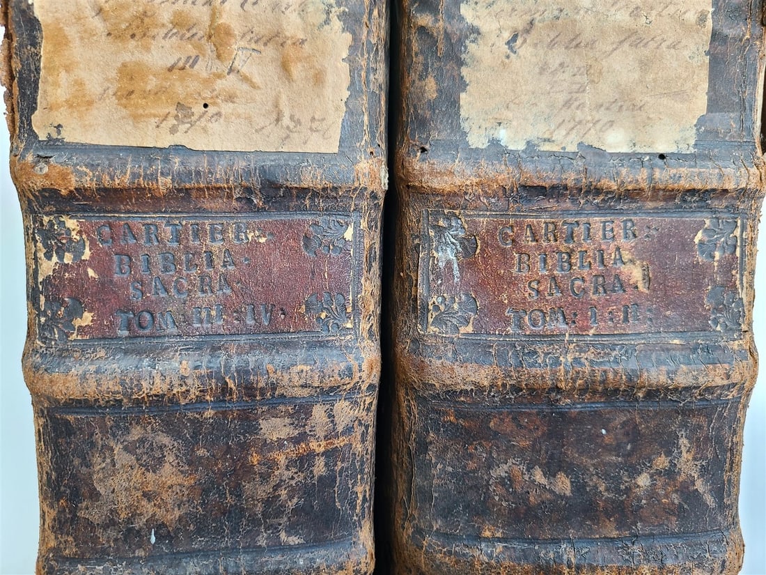 1770 BIBLE in LATIN - GERMAN ILLUSTRATED MASSIVE FOLIOS 2 volumes antique - 2