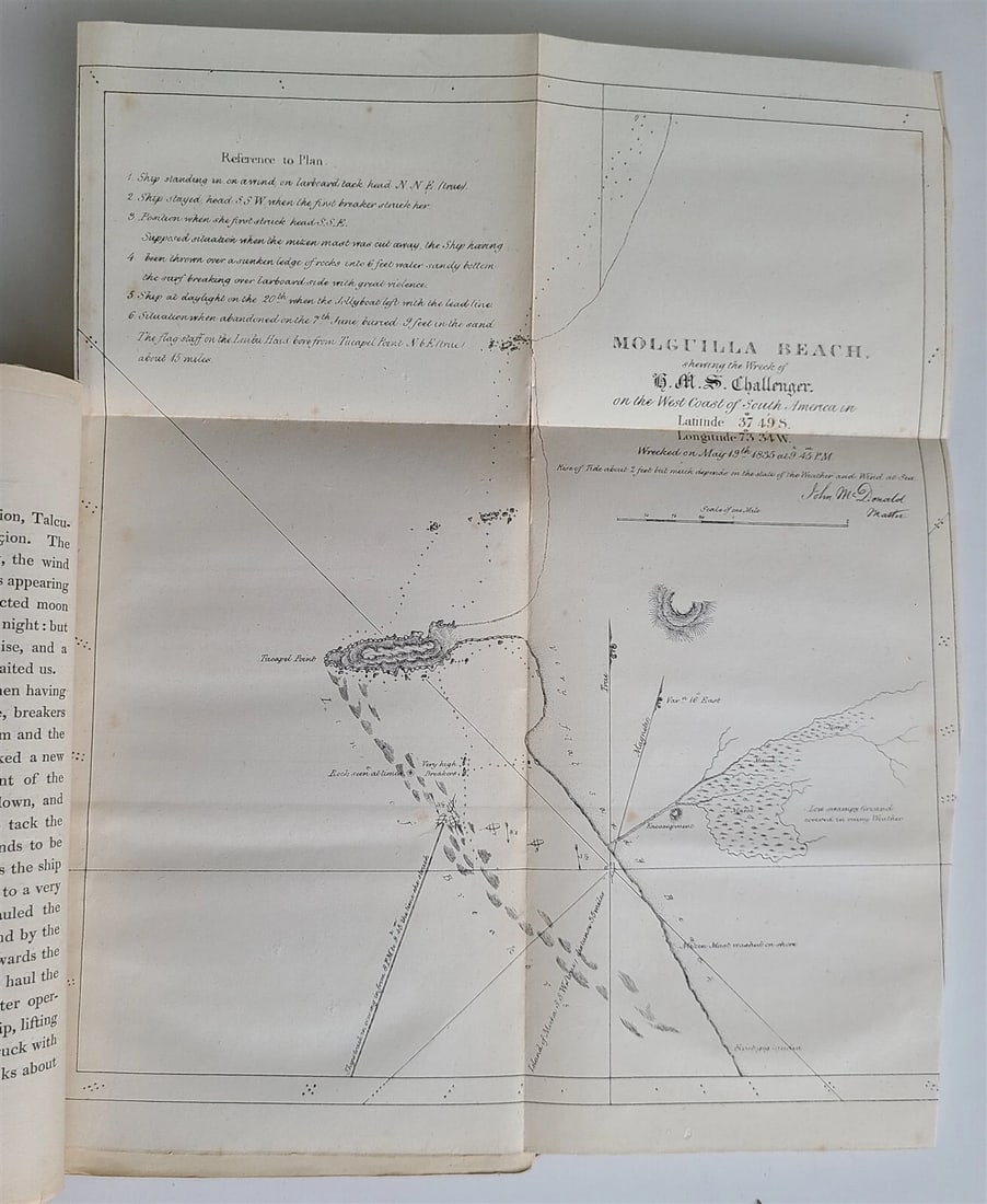 1836 WRECK OF SHIP CHALLENGER ON COAST of SOUTH AMERICA in 1835 antique - 3
