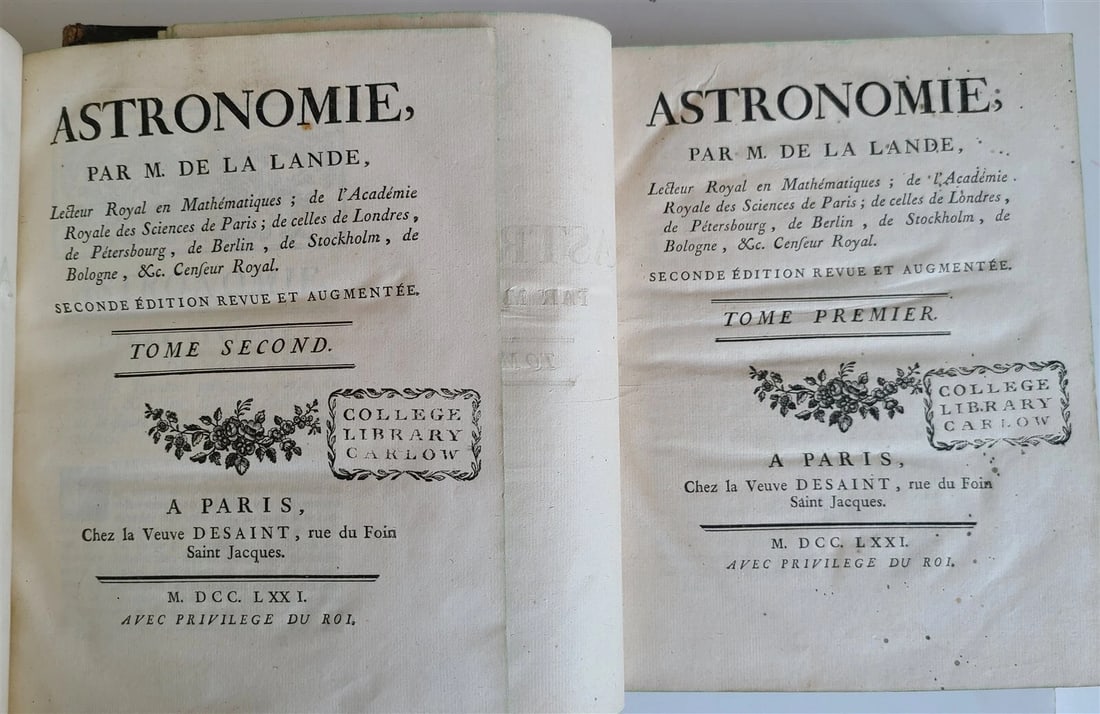 1771 ASTRONOMY by Joseph M. de La Lande 2 VOLUMES ILLUSTRATED antique in FRENCH - 2