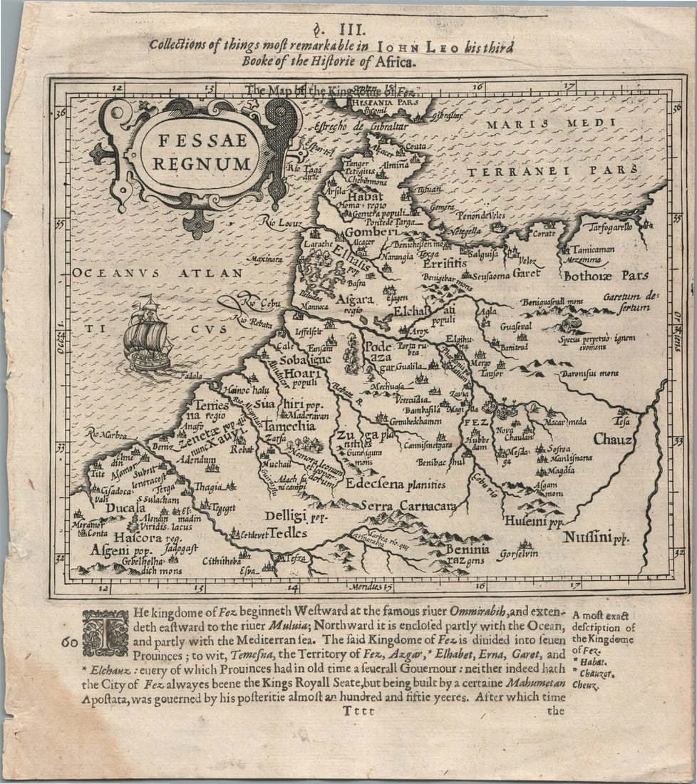 1630 MAP OF AFRICA FESSAE REGNUM engraving ANTIQUE Algeria Morocco Gibraltar (1 of 2)