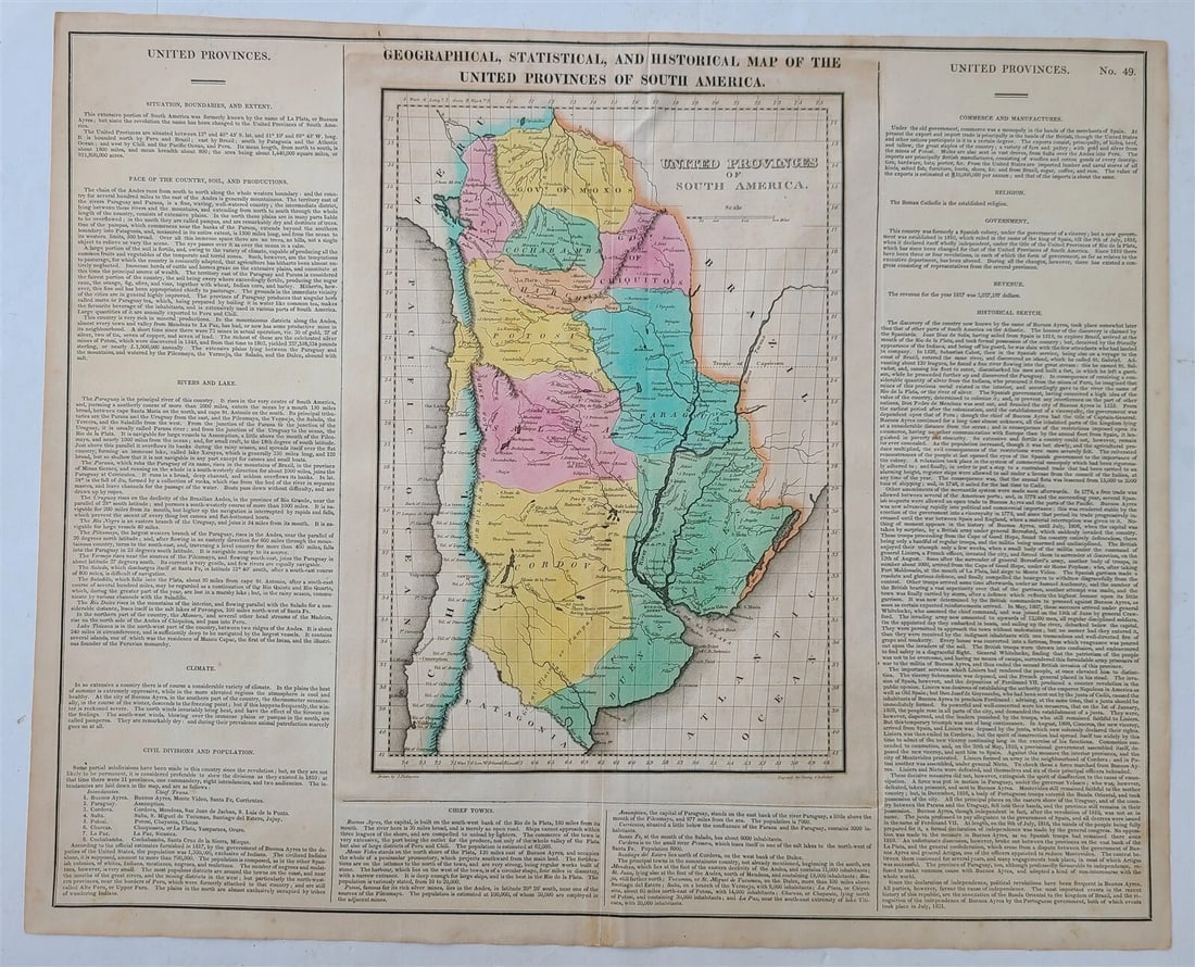 1822 MAP of UNITED PROVINCES of SOUTH AMERICA GEOGRAPHICAL HISTORICAL antique (1 of 4)