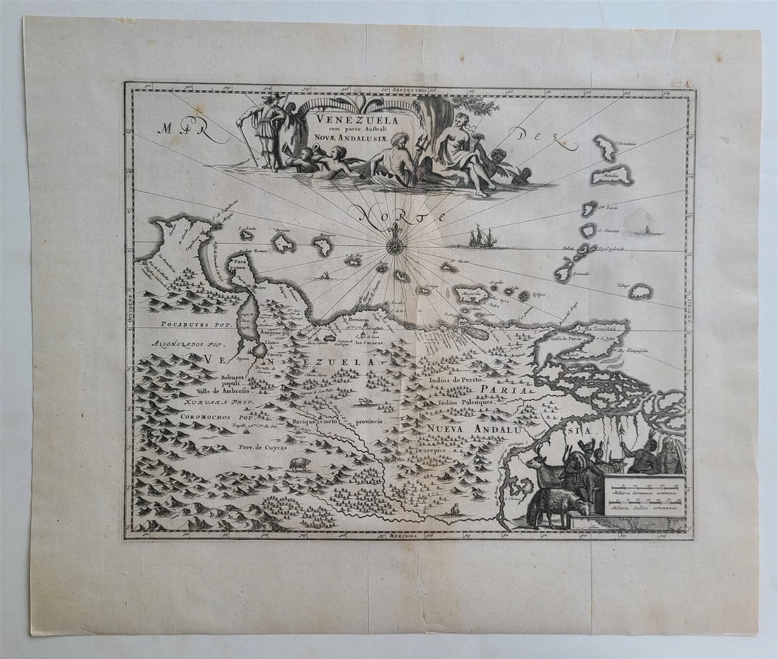 1671 MAP VENEZUELA CUM PARTE AUSTRALI NOUAE ANDALUSIAE antique 15x18" 17th CENT. (1 of 6)