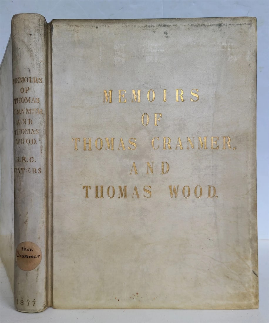 1877 GENEALOGICAL MEMOIRS of THOMAS CRANMER & THOMAS WOOD antique VELLUM BOUND - 2