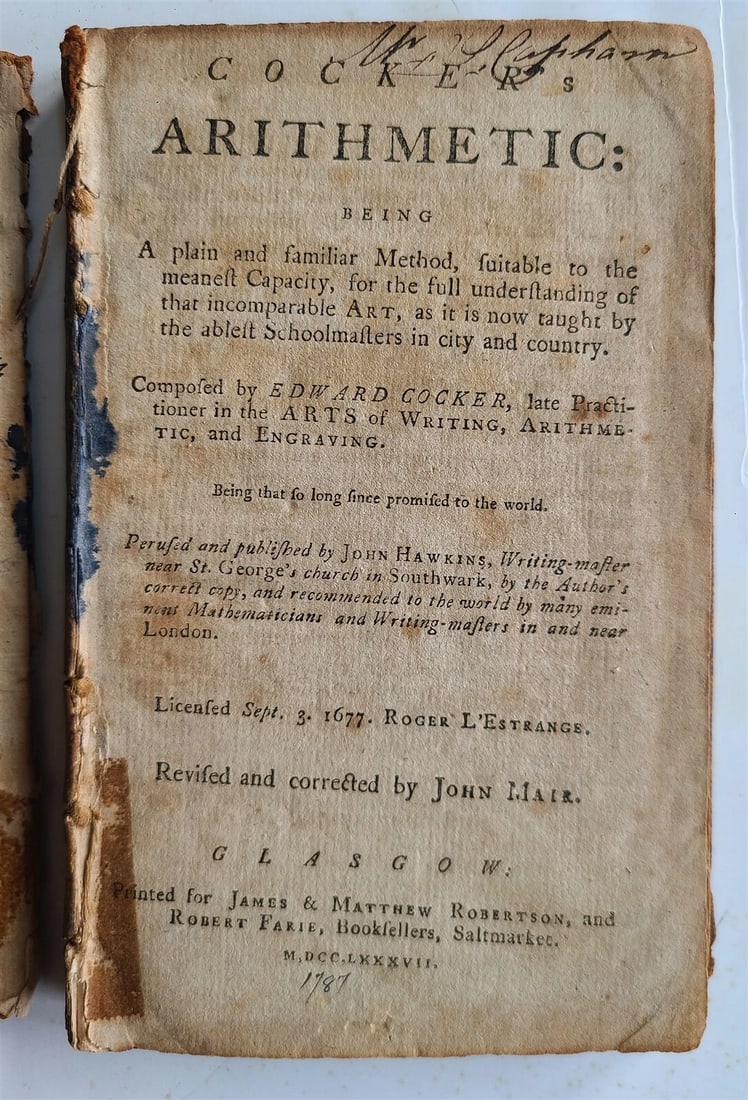 1787 ARITHMETIC COCKER'S in ENGLISH antique 18th CENTURY (1 of 8)