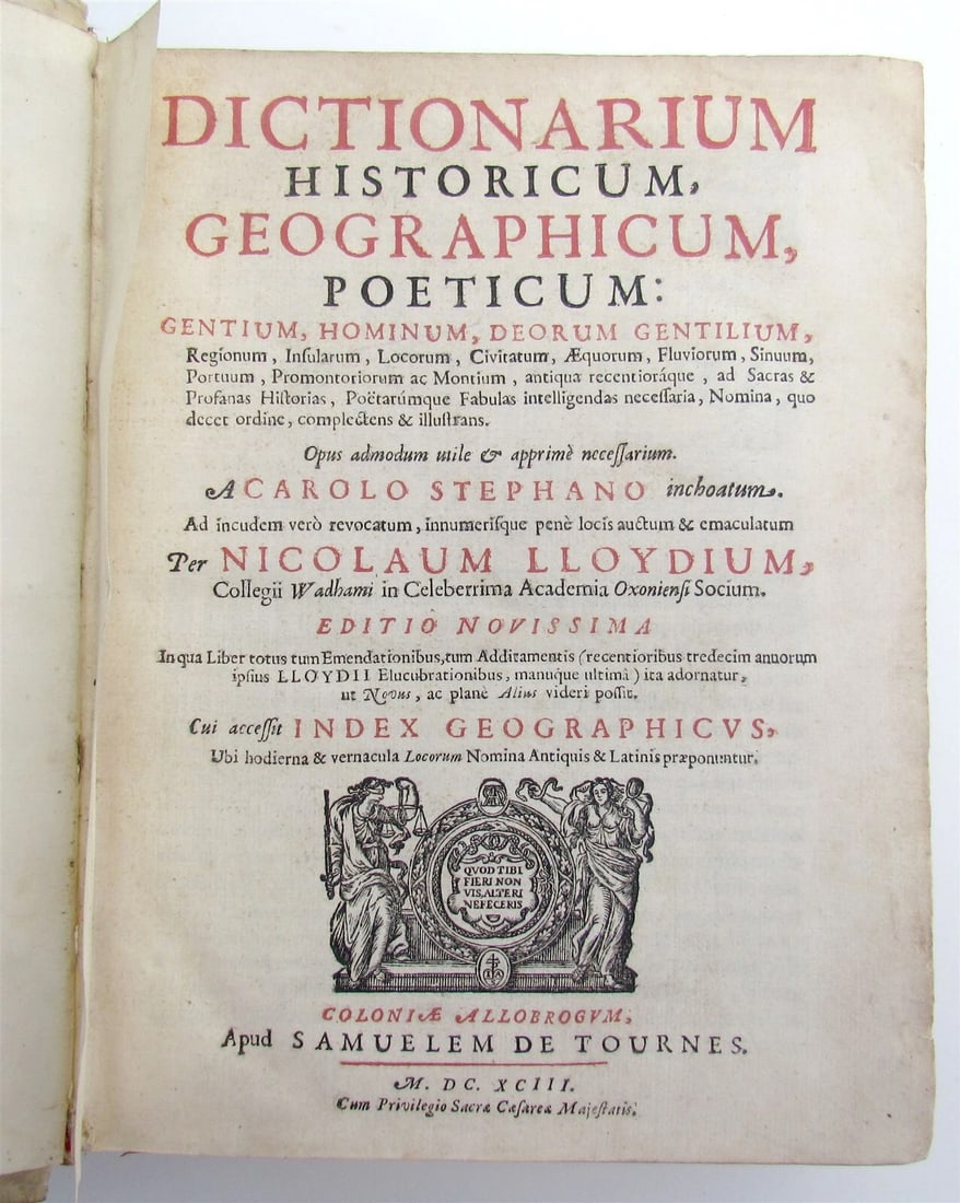 1693 Dictionarium historicum geographicum poeticum HAGUE ARMORIAL VELLUM antique - 3
