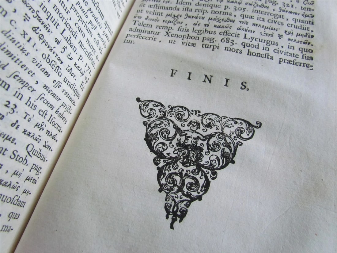 1727 SENECA in LATIN & GREEK antique GILT STAMPED PRIZED VELLUM BINDING - 7