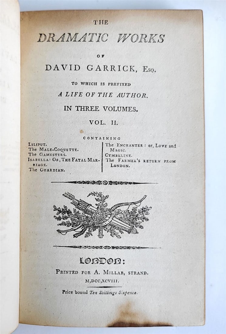 1798 DRAMATIC WORKS of DAVID GARRICK 3 VOLUMES antique - 7