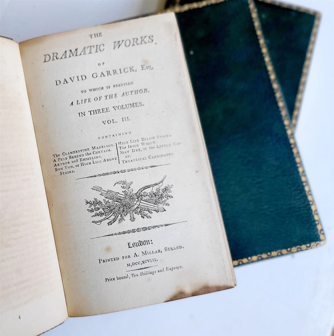1798 DRAMATIC WORKS of DAVID GARRICK 3 VOLUMES antique - 8