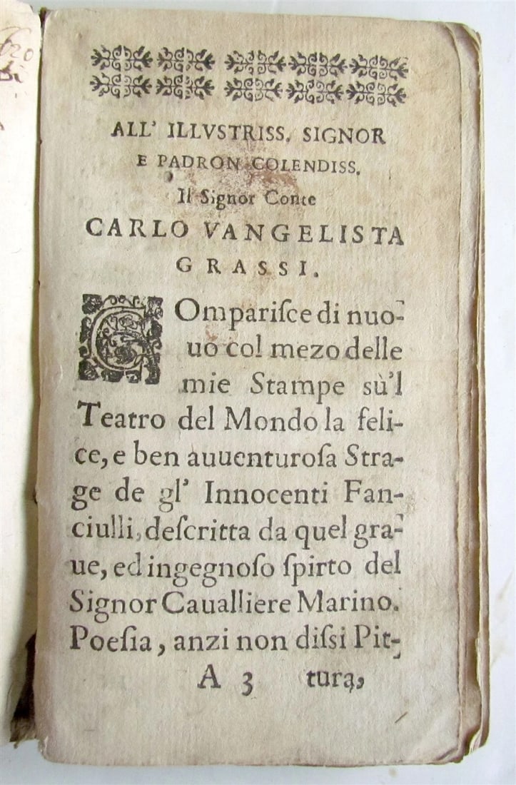 1630s LA STRAGE DE GL'INNOCENTI DEL CAVALIER MARINO antique VELLUM in ITALIAN - 4