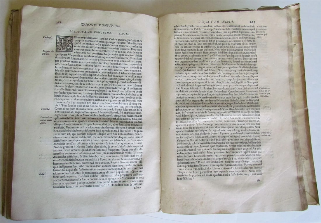 1585 DIONIS CHRYSOSTOMI ORATIONES antique VELLUM BOUND FOLIO 16th CENTURY - 6