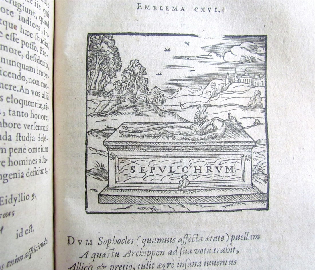 1614 ILLUSTRATED EMBLEMATA BOOK by Andrew ALCIATI VELLUM SPINE antique - 12