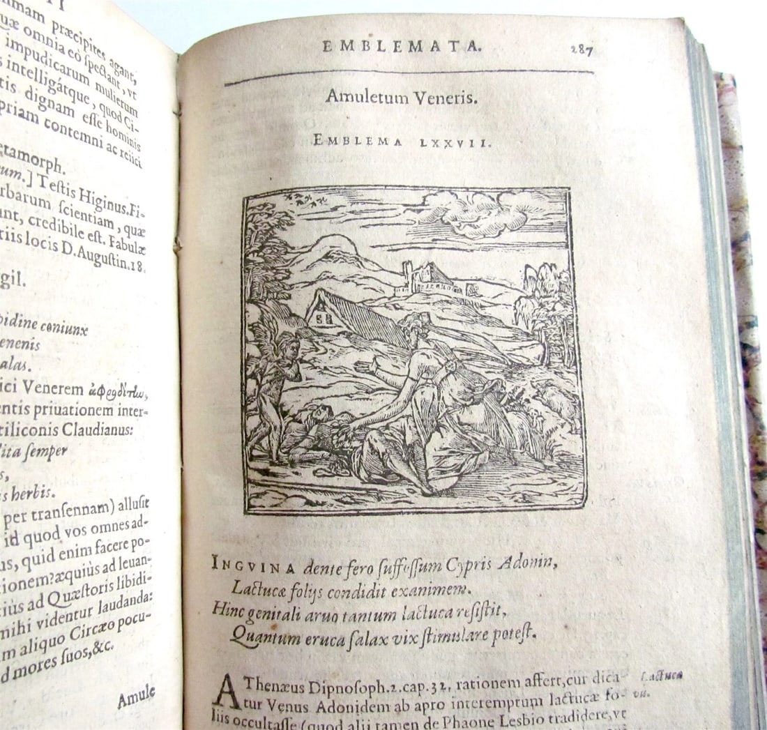 1614 ILLUSTRATED EMBLEMATA BOOK by Andrew ALCIATI VELLUM SPINE antique - 4