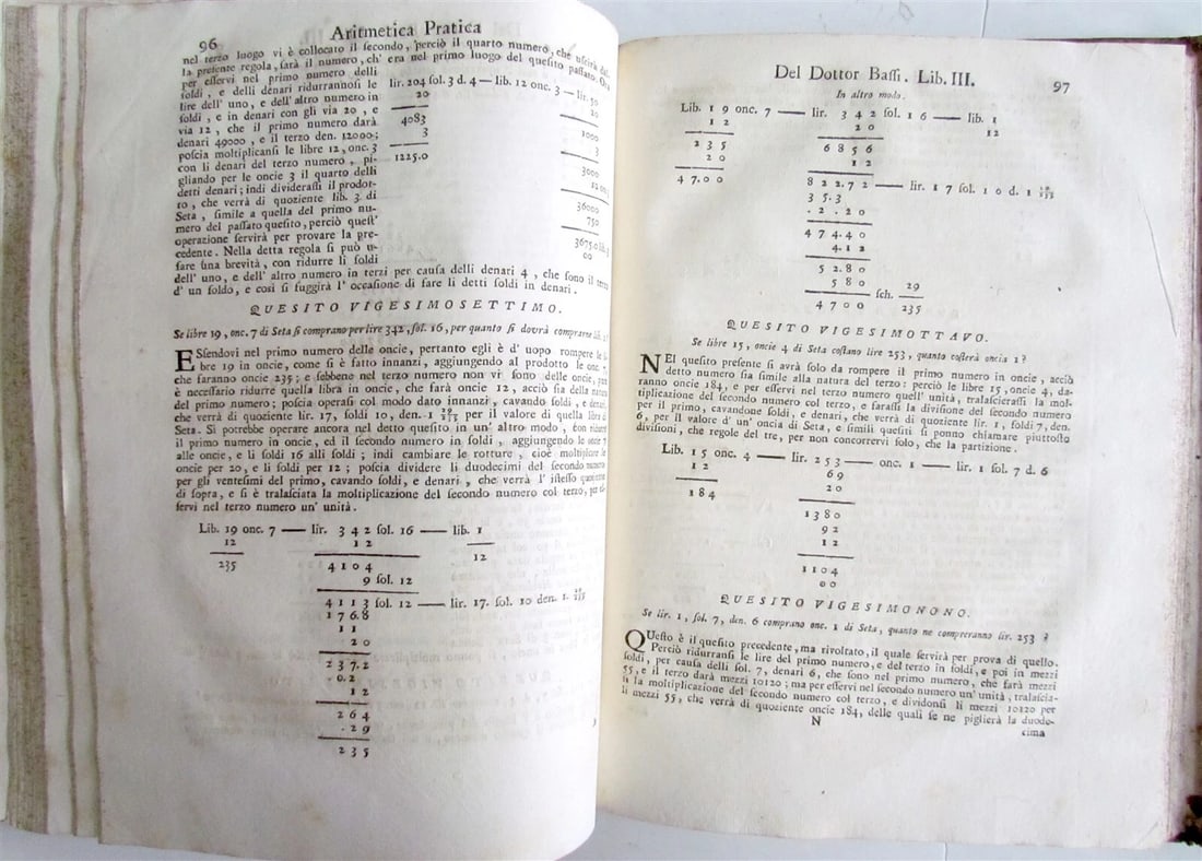 1765 Practical Arithmetic by Giulio Bassi 2 vols ARITMETICA PRACTICA MATHEMATICS - 10