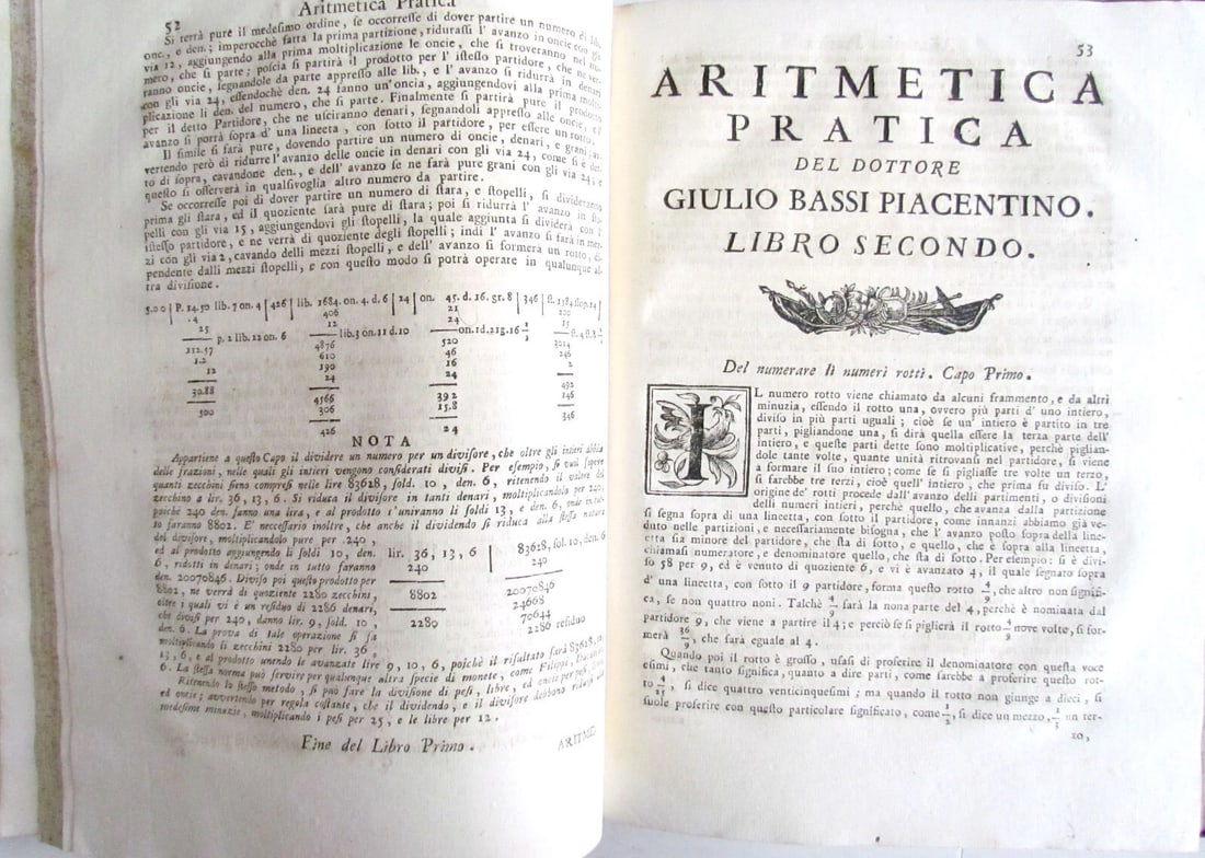 1765 Practical Arithmetic by Giulio Bassi 2 vols ARITMETICA PRACTICA MATHEMATICS - 14