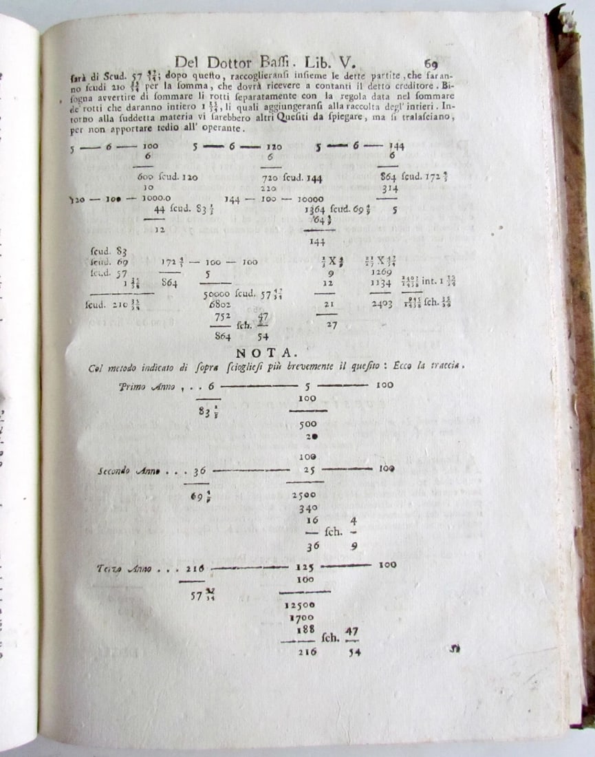 1765 Practical Arithmetic by Giulio Bassi 2 vols ARITMETICA PRACTICA MATHEMATICS - 18