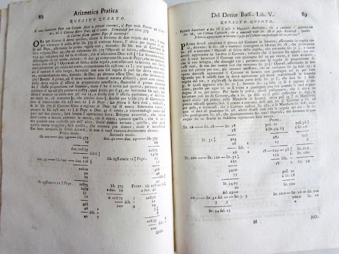 1765 Practical Arithmetic by Giulio Bassi 2 vols ARITMETICA PRACTICA MATHEMATICS - 20